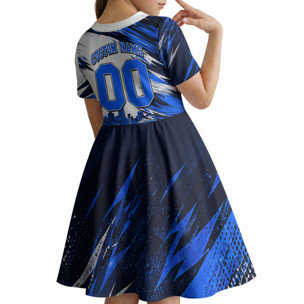 Personalised Adelaide Strikers Cricket Fan Pride Kid Short Sleeve Dress Dynamic Cricket Graphic Art With Adelaide City Skyline