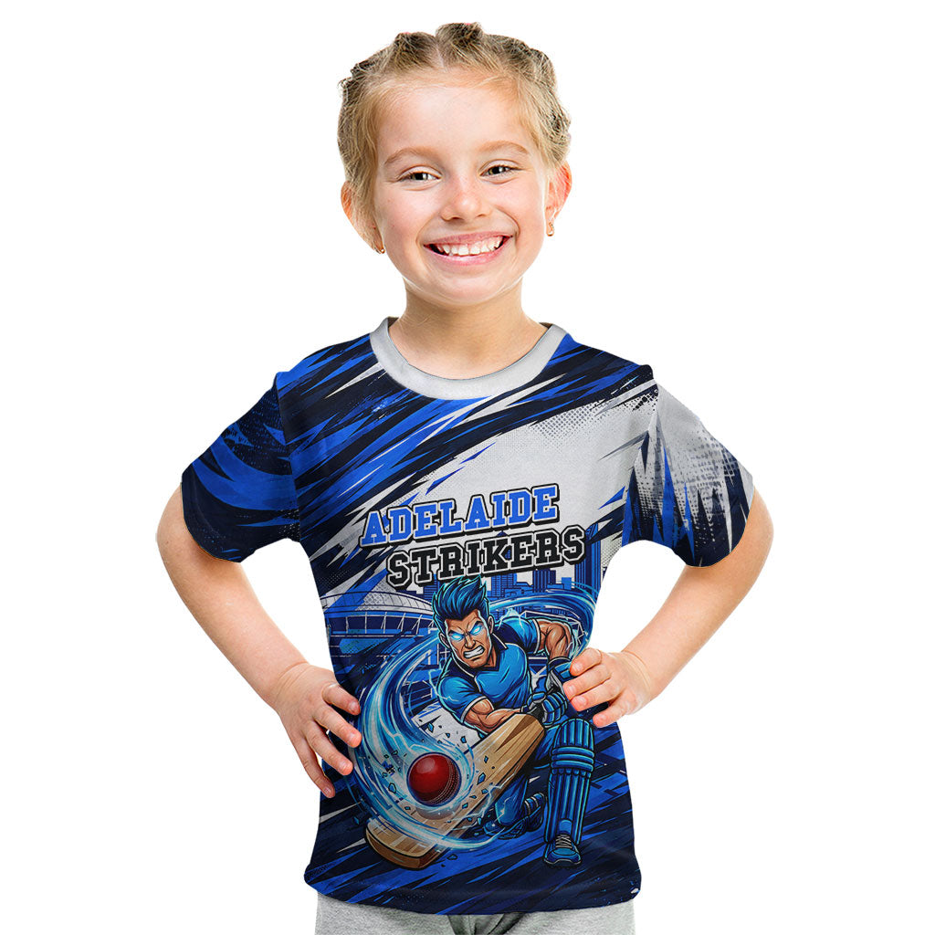 Personalised Adelaide Strikers Cricket Fan Pride Kid T Shirt Dynamic Cricket Graphic Art With Adelaide City Skyline