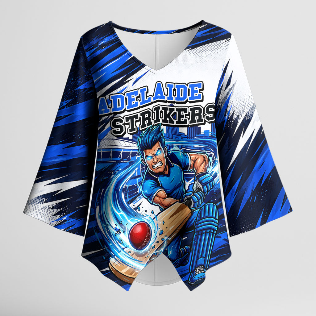Personalised Adelaide Strikers Cricket Fan Pride Kimono Sleeve Blouse Dynamic Cricket Graphic Art With Adelaide City Skyline