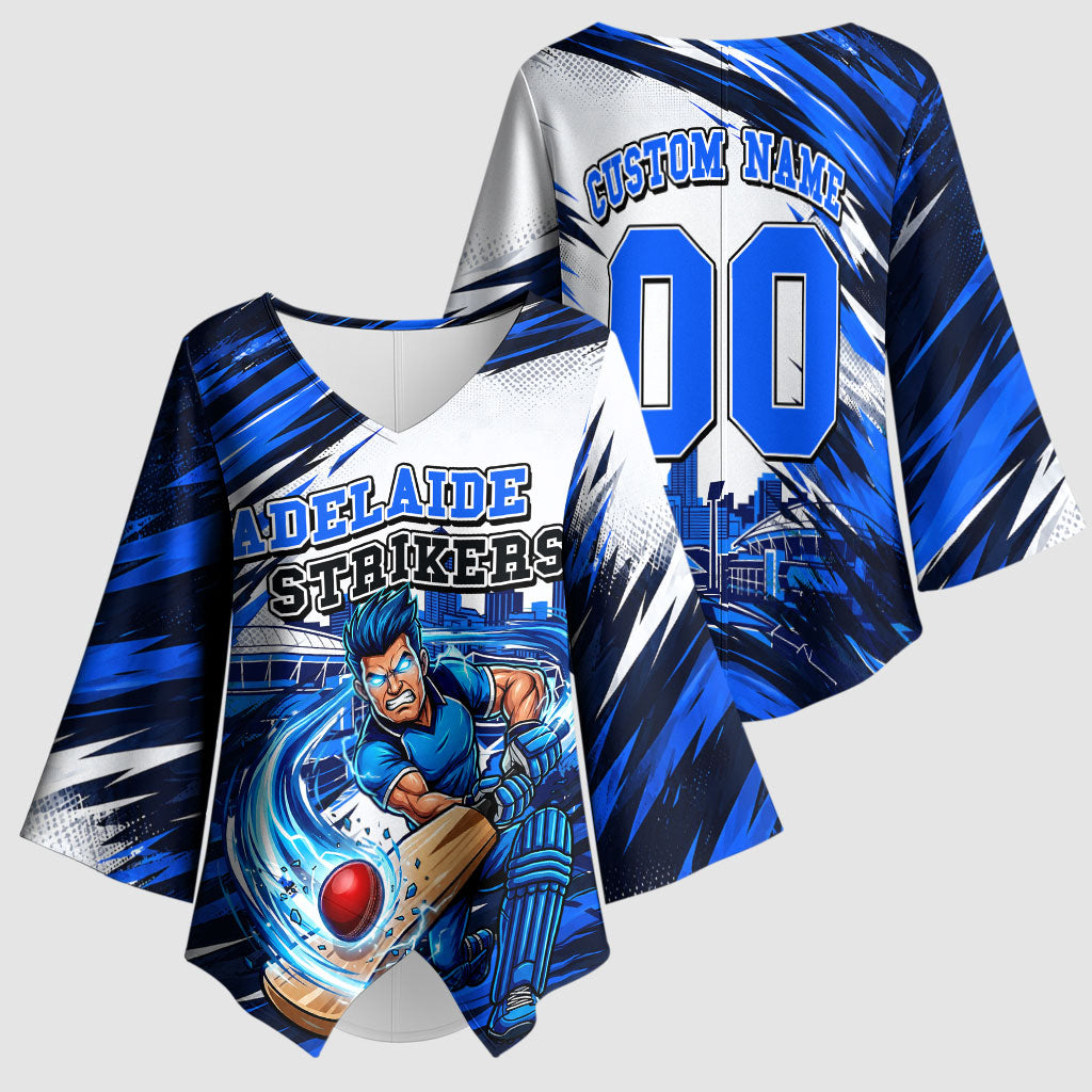Personalised Adelaide Strikers Cricket Fan Pride Kimono Sleeve Blouse Dynamic Cricket Graphic Art With Adelaide City Skyline