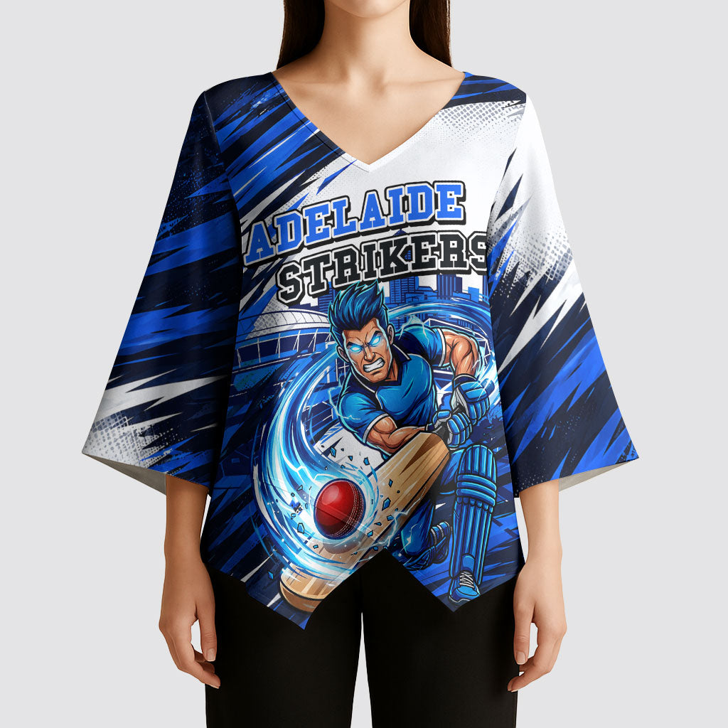 Personalised Adelaide Strikers Cricket Fan Pride Kimono Sleeve Blouse Dynamic Cricket Graphic Art With Adelaide City Skyline