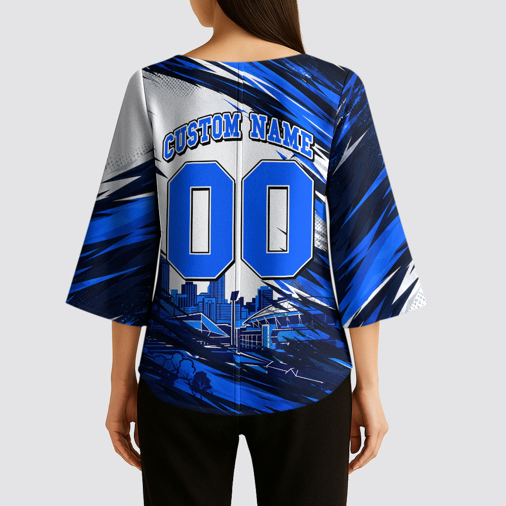 Personalised Adelaide Strikers Cricket Fan Pride Kimono Sleeve Blouse Dynamic Cricket Graphic Art With Adelaide City Skyline
