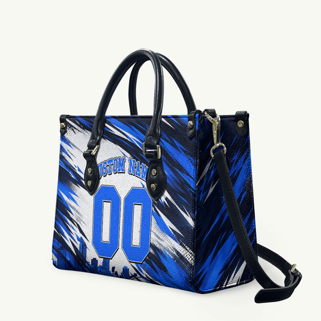Personalised Adelaide Strikers Cricket Fan Pride Leather Bag Dynamic Cricket Graphic Art With Adelaide City Skyline