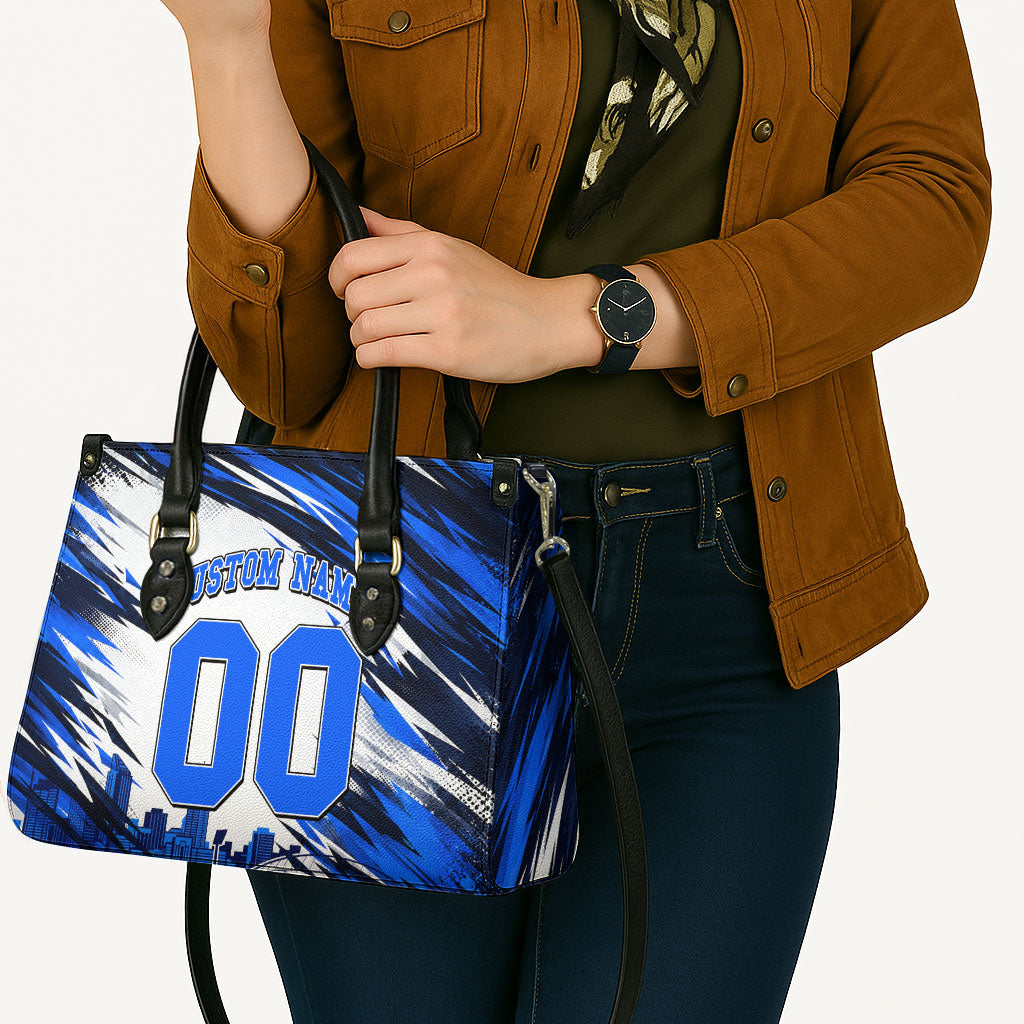 Personalised Adelaide Strikers Cricket Fan Pride Leather Bag Dynamic Cricket Graphic Art With Adelaide City Skyline