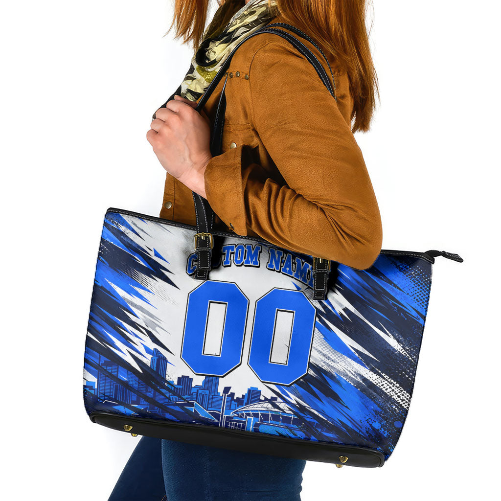 Personalised Adelaide Strikers Cricket Fan Pride Leather Tote Bag Dynamic Cricket Graphic Art With Adelaide City Skyline