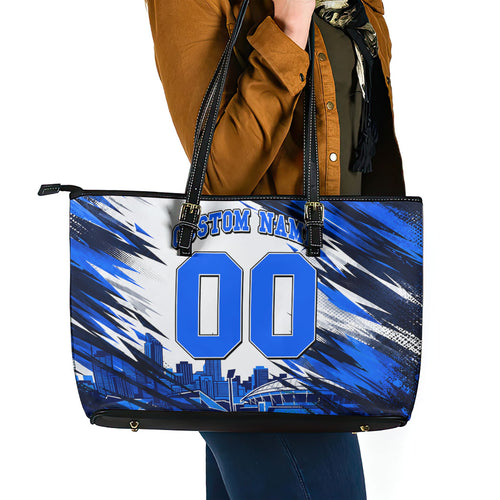 Personalised Adelaide Strikers Cricket Fan Pride Leather Tote Bag Dynamic Cricket Graphic Art With Adelaide City Skyline