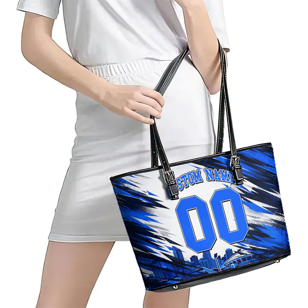 Personalised Adelaide Strikers Cricket Fan Pride Leather Tote Bag Dynamic Cricket Graphic Art With Adelaide City Skyline