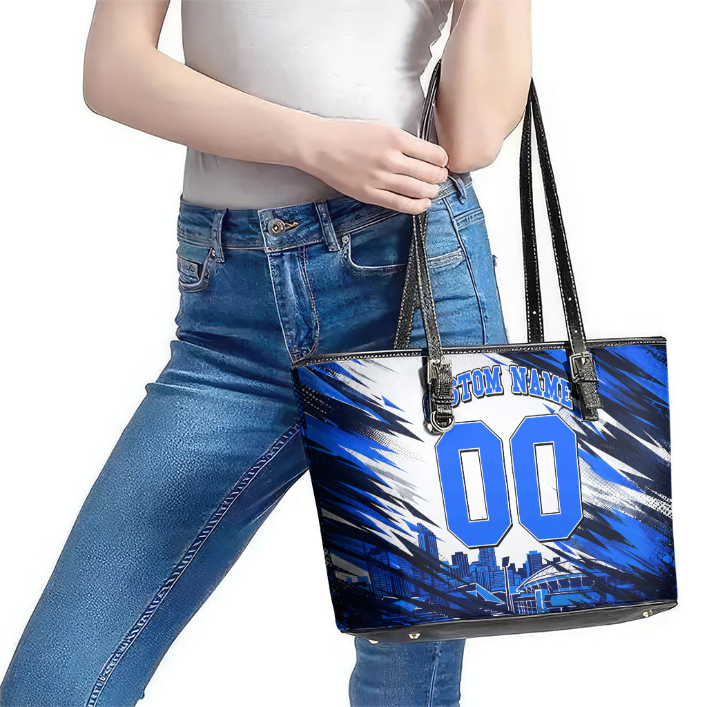 Personalised Adelaide Strikers Cricket Fan Pride Leather Tote Bag Dynamic Cricket Graphic Art With Adelaide City Skyline