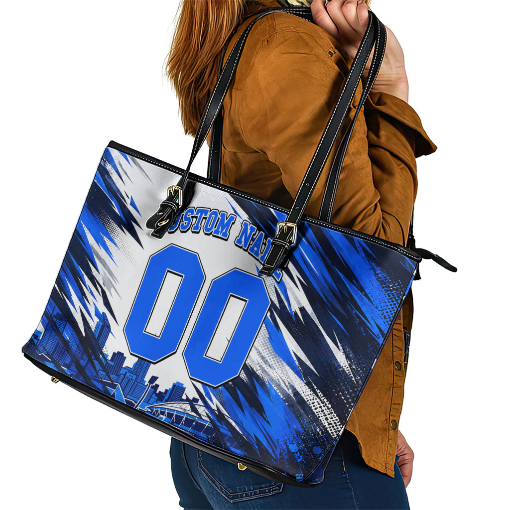 Personalised Adelaide Strikers Cricket Fan Pride Leather Tote Bag Dynamic Cricket Graphic Art With Adelaide City Skyline
