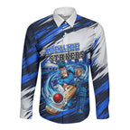 Personalised Adelaide Strikers Cricket Fan Pride Long Sleeve Button Shirt Dynamic Cricket Graphic Art With Adelaide City Skyline