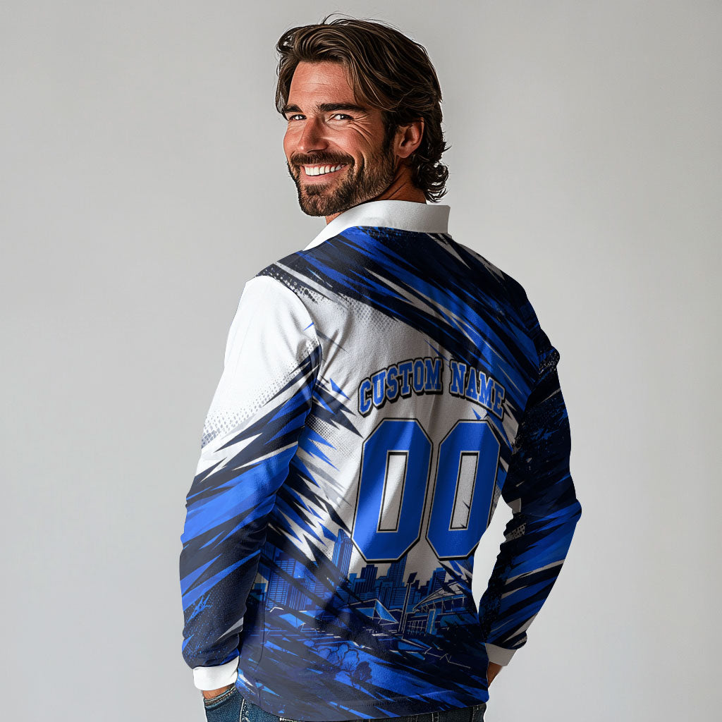 Personalised Adelaide Strikers Cricket Fan Pride Long Sleeve Polo Shirt Dynamic Cricket Graphic Art With Adelaide City Skyline