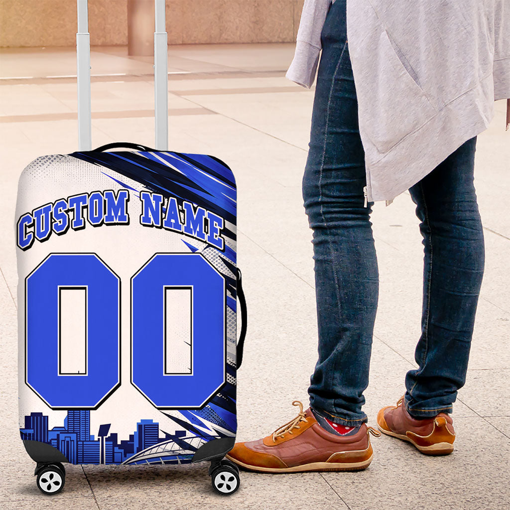 Personalised Adelaide Strikers Cricket Fan Pride Luggage Cover Dynamic Cricket Graphic Art With Adelaide City Skyline