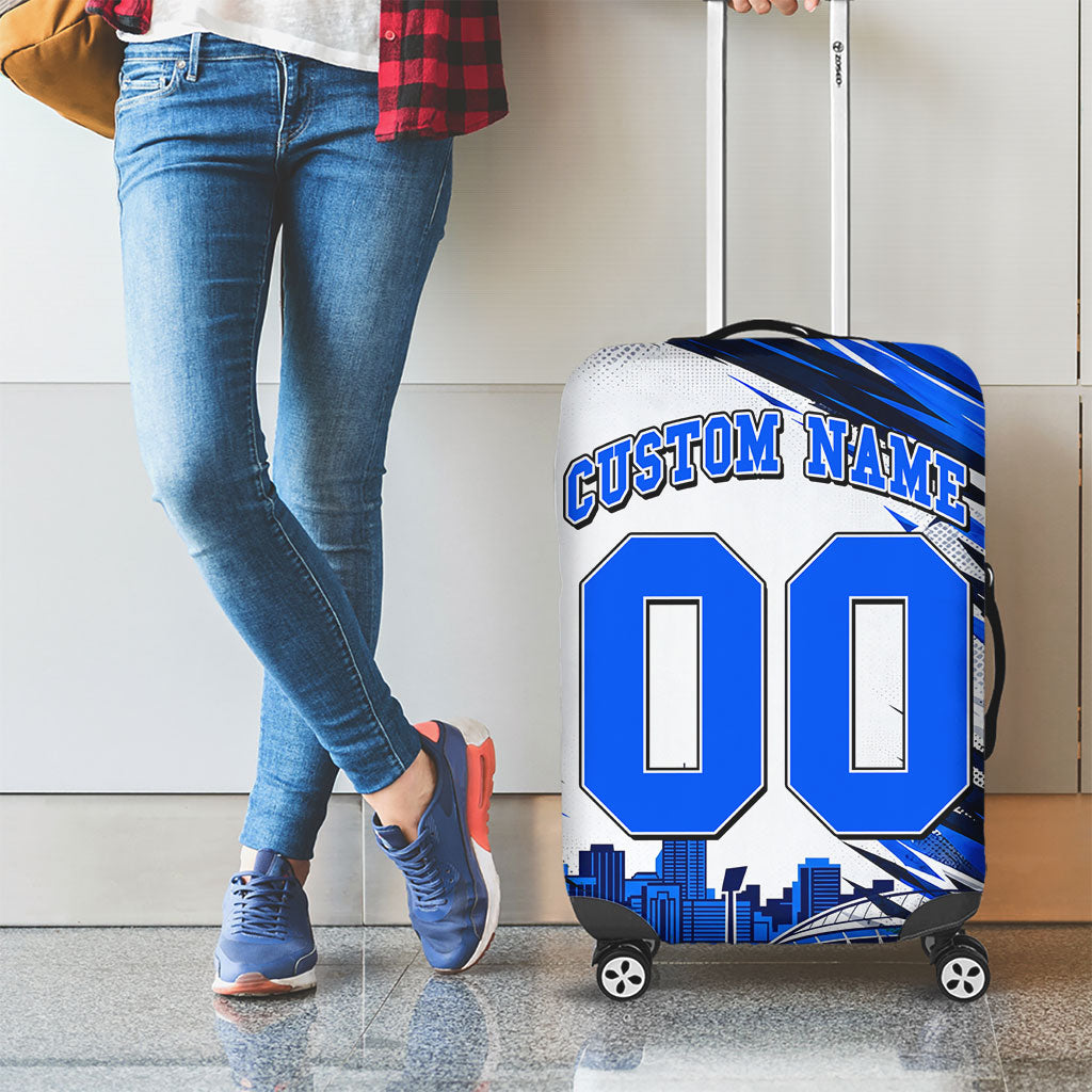 Personalised Adelaide Strikers Cricket Fan Pride Luggage Cover Dynamic Cricket Graphic Art With Adelaide City Skyline