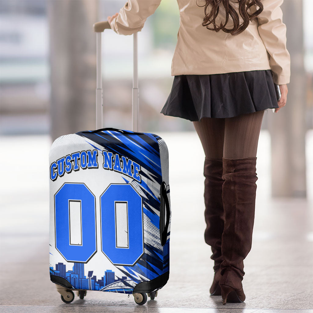 Personalised Adelaide Strikers Cricket Fan Pride Luggage Cover Dynamic Cricket Graphic Art With Adelaide City Skyline