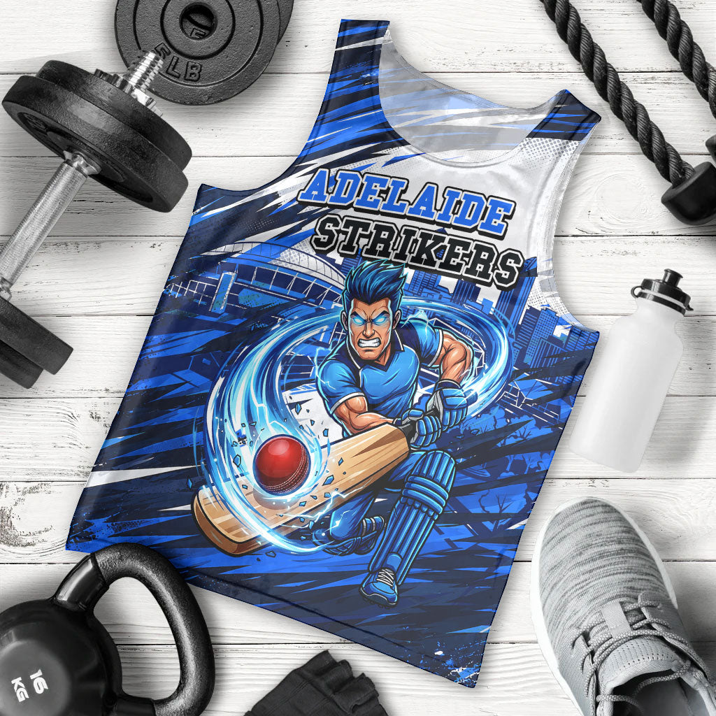 Personalised Adelaide Strikers Cricket Fan Pride Men Tank Top Dynamic Cricket Graphic Art With Adelaide City Skyline