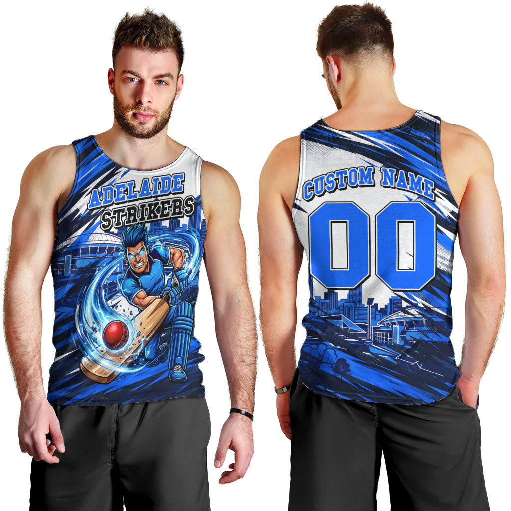 Personalised Adelaide Strikers Cricket Fan Pride Men Tank Top Dynamic Cricket Graphic Art With Adelaide City Skyline