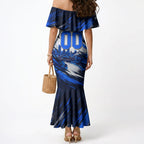 Personalised Adelaide Strikers Cricket Fan Pride Mermaid Dress Dynamic Cricket Graphic Art With Adelaide City Skyline