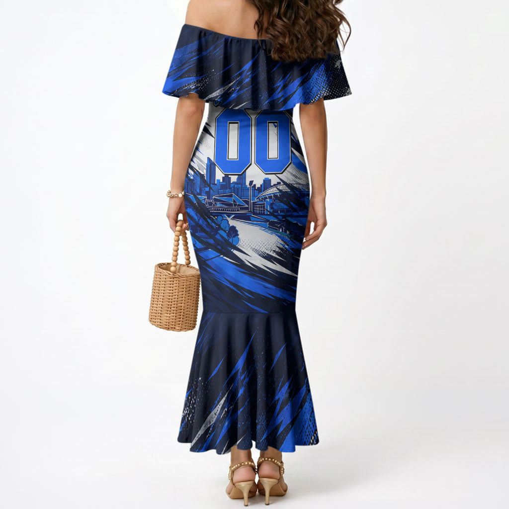 Personalised Adelaide Strikers Cricket Fan Pride Mermaid Dress Dynamic Cricket Graphic Art With Adelaide City Skyline