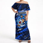 Personalised Adelaide Strikers Cricket Fan Pride Off Shoulder Maxi Dress Dynamic Cricket Graphic Art With Adelaide City Skyline