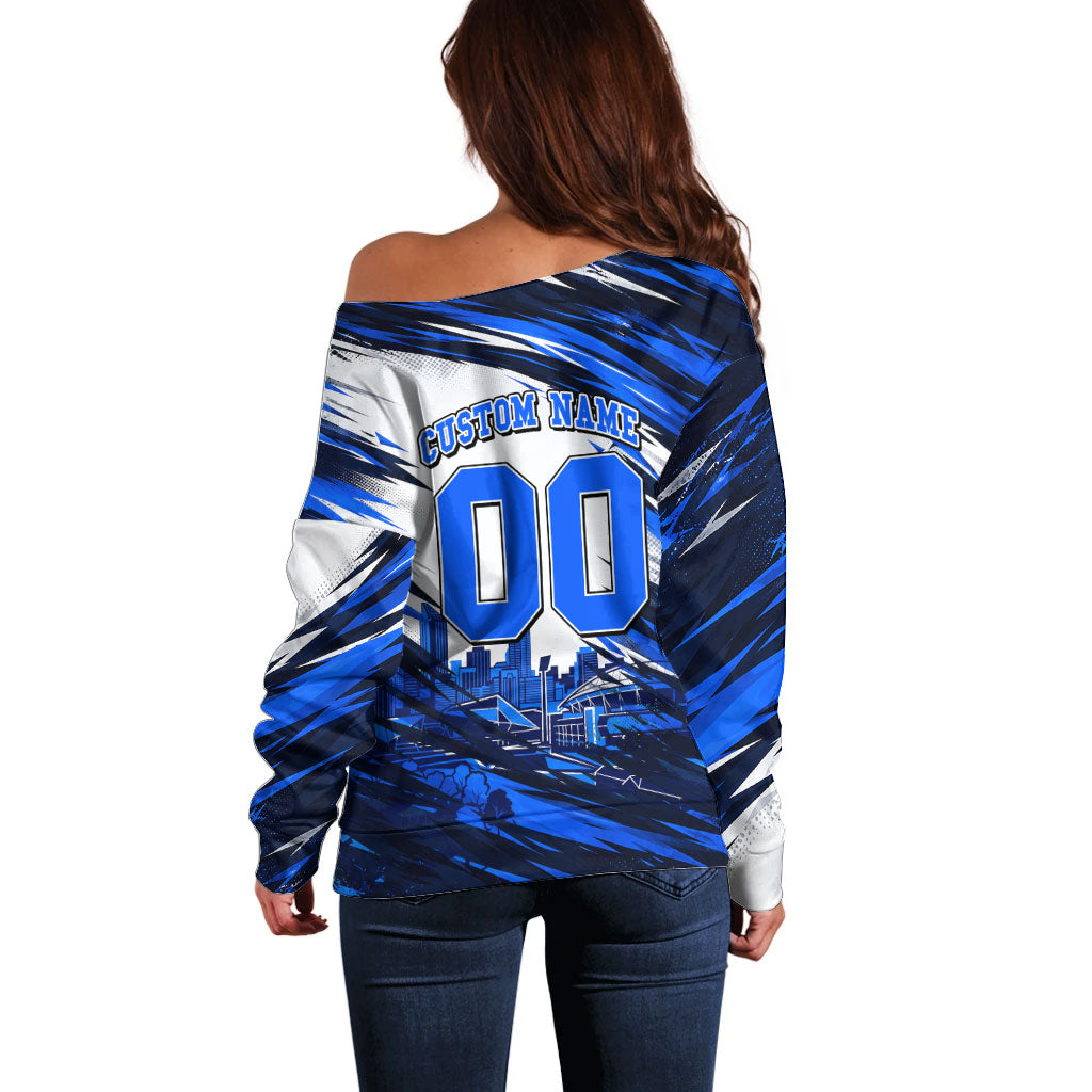 Personalised Adelaide Strikers Cricket Fan Pride Off Shoulder Sweater Dynamic Cricket Graphic Art With Adelaide City Skyline