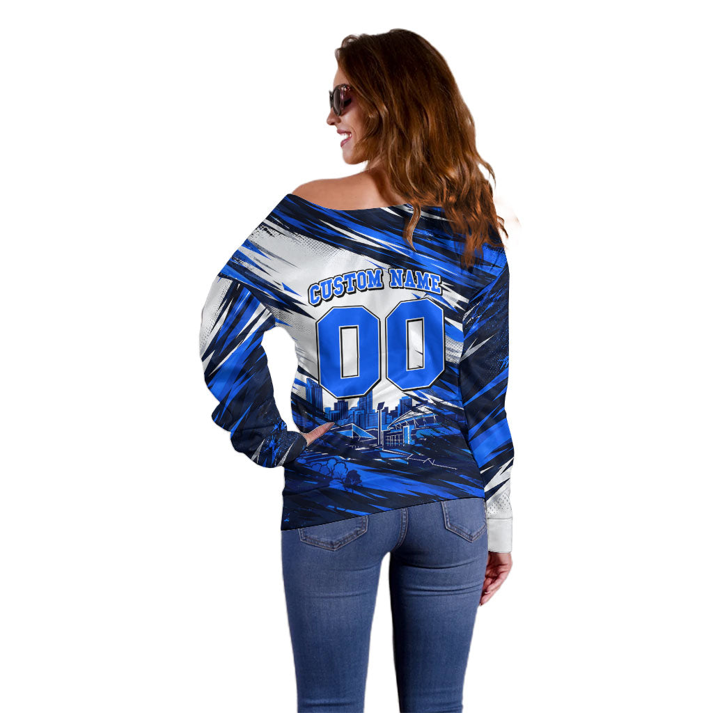 Personalised Adelaide Strikers Cricket Fan Pride Off Shoulder Sweater Dynamic Cricket Graphic Art With Adelaide City Skyline