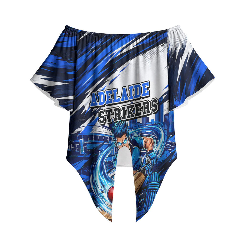 Personalised Adelaide Strikers Cricket Fan Pride Off Shoulder Wrap Waist Top Dynamic Cricket Graphic Art With Adelaide City Skyline