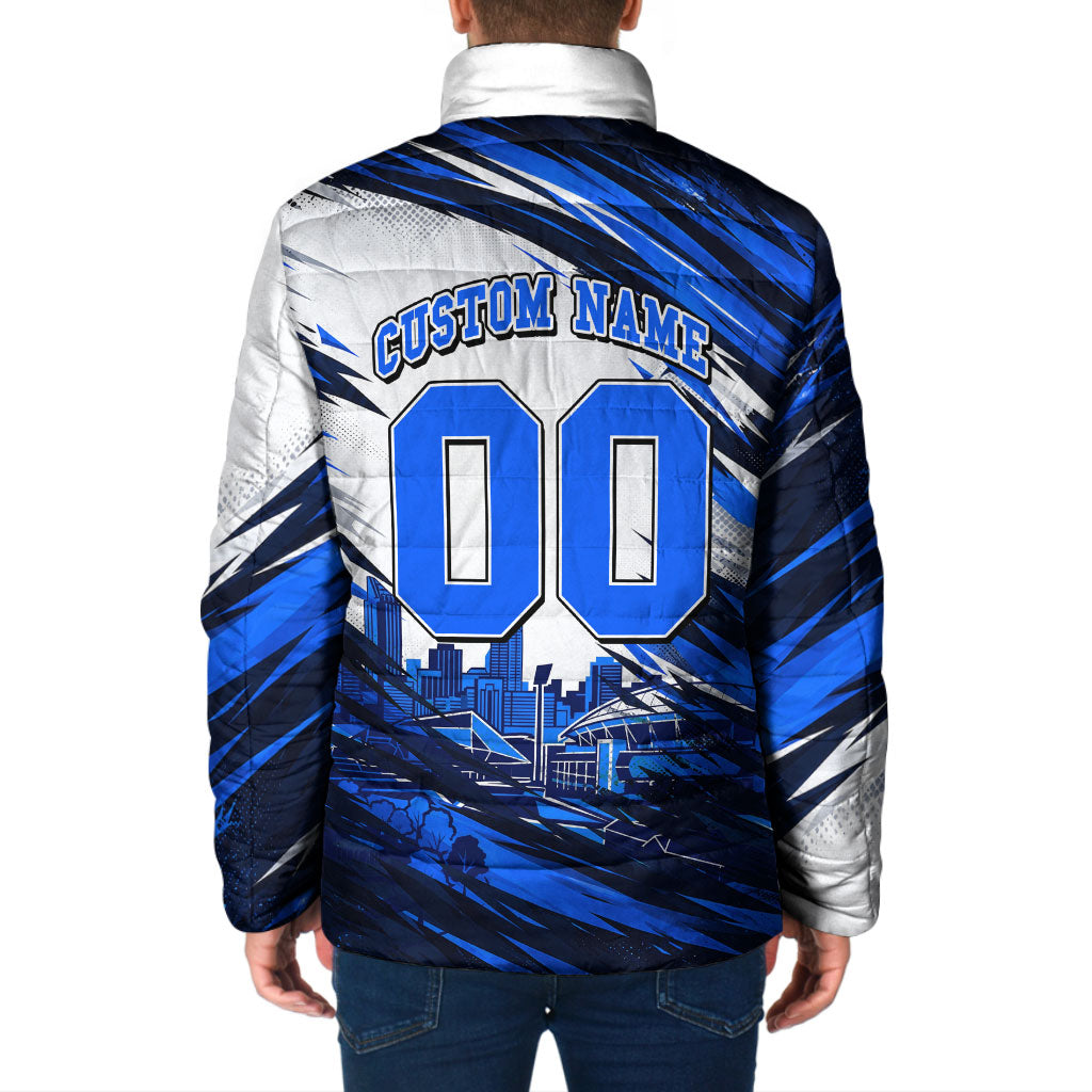 Personalised Adelaide Strikers Cricket Fan Pride Padded Jacket Dynamic Cricket Graphic Art With Adelaide City Skyline
