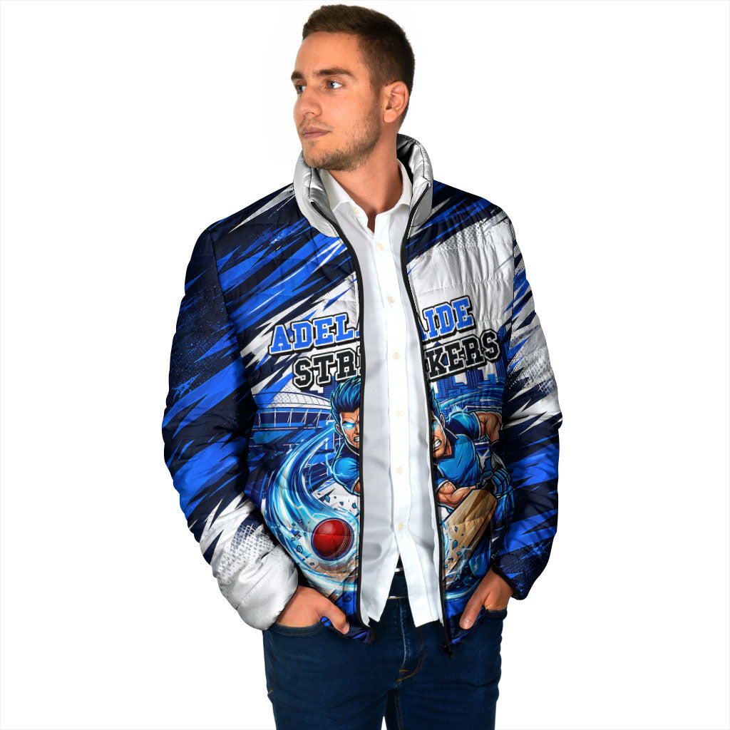 Personalised Adelaide Strikers Cricket Fan Pride Padded Jacket Dynamic Cricket Graphic Art With Adelaide City Skyline
