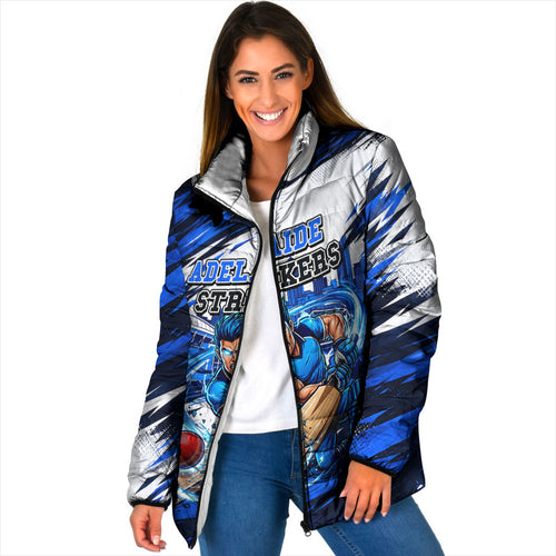 Personalised Adelaide Strikers Cricket Fan Pride Padded Jacket Dynamic Cricket Graphic Art With Adelaide City Skyline
