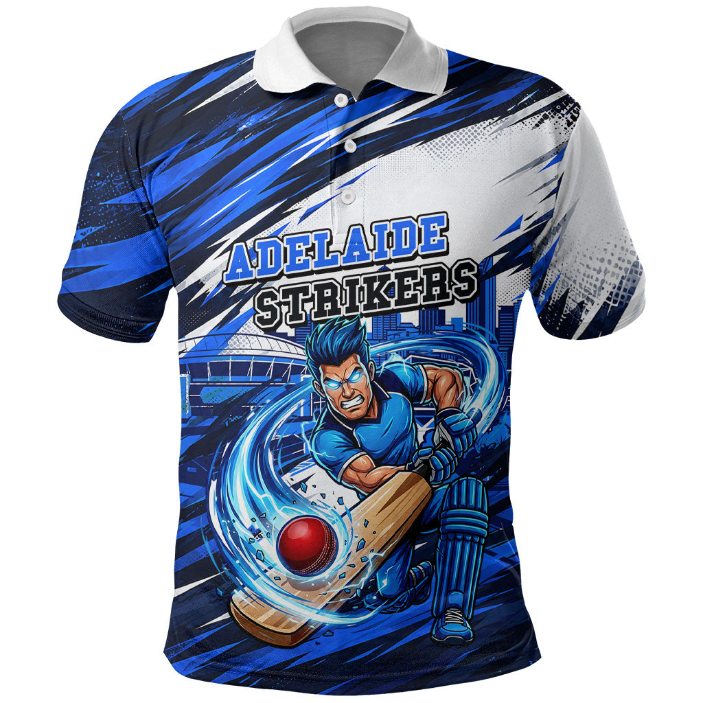 Personalised Adelaide Strikers Cricket Fan Pride Polo Shirt Dynamic Cricket Graphic Art With Adelaide City Skyline