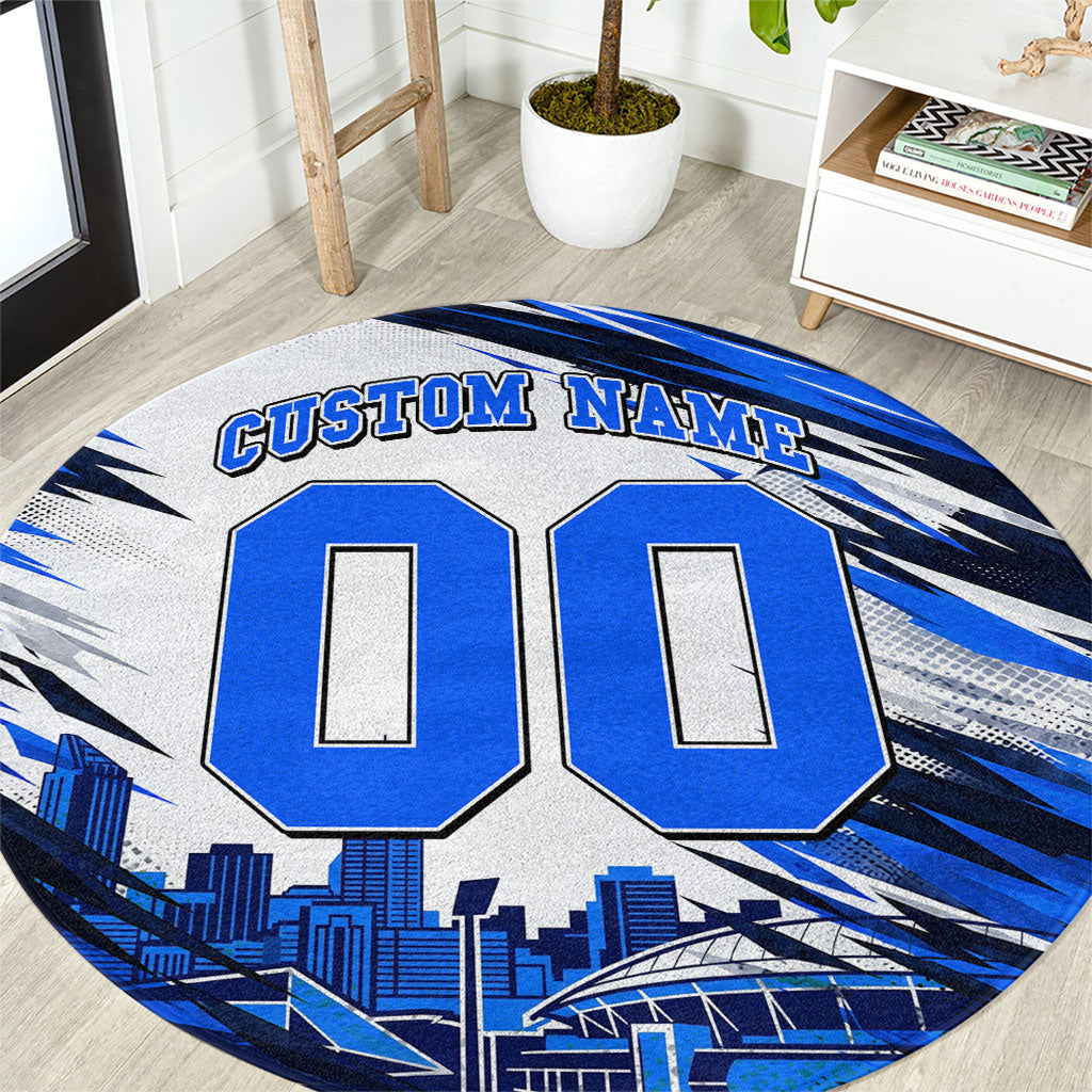 Personalised Adelaide Strikers Cricket Fan Pride Round Carpet Dynamic Cricket Graphic Art With Adelaide City Skyline