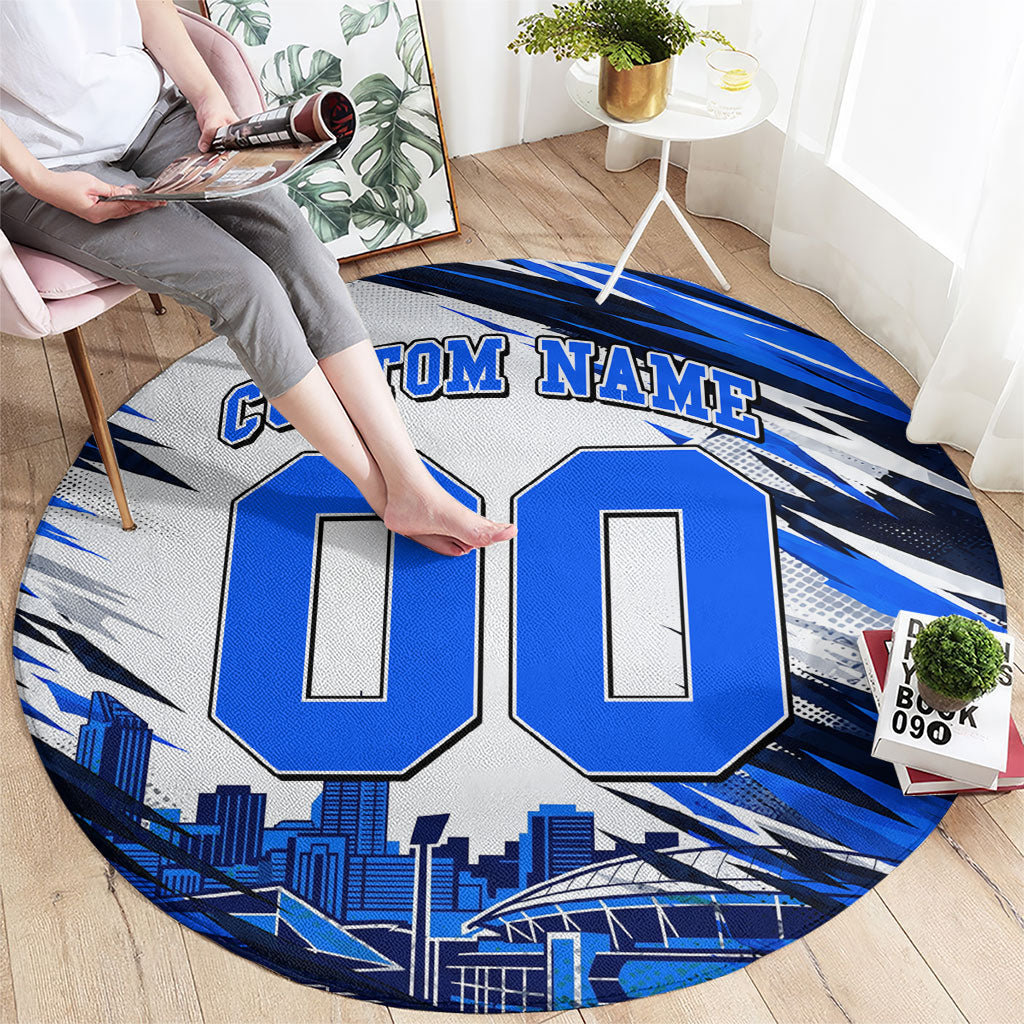 Personalised Adelaide Strikers Cricket Fan Pride Round Carpet Dynamic Cricket Graphic Art With Adelaide City Skyline