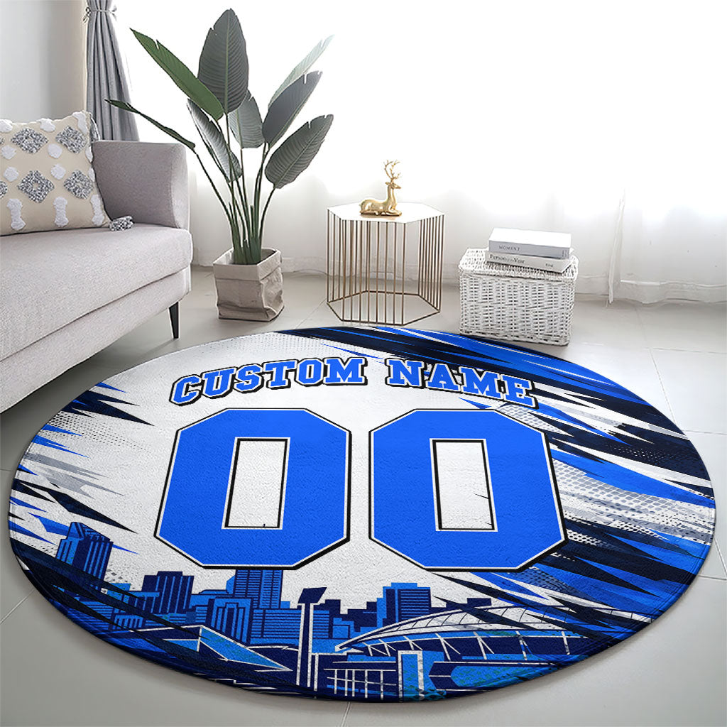 Personalised Adelaide Strikers Cricket Fan Pride Round Carpet Dynamic Cricket Graphic Art With Adelaide City Skyline