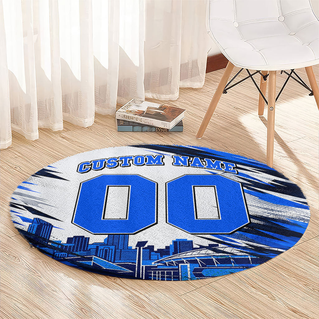 Personalised Adelaide Strikers Cricket Fan Pride Round Carpet Dynamic Cricket Graphic Art With Adelaide City Skyline