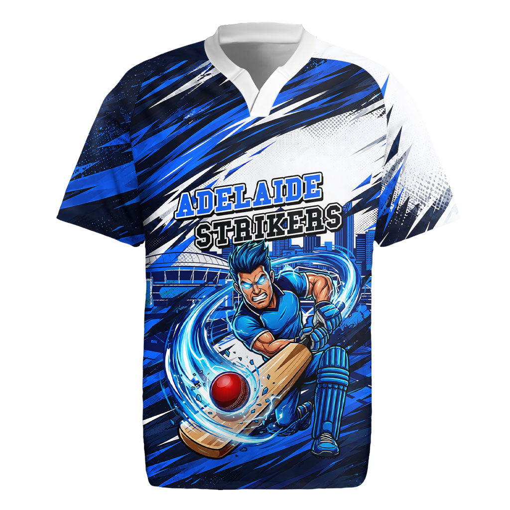 Personalised Adelaide Strikers Cricket Fan Pride Rugby Jersey Dynamic Cricket Graphic Art With Adelaide City Skyline
