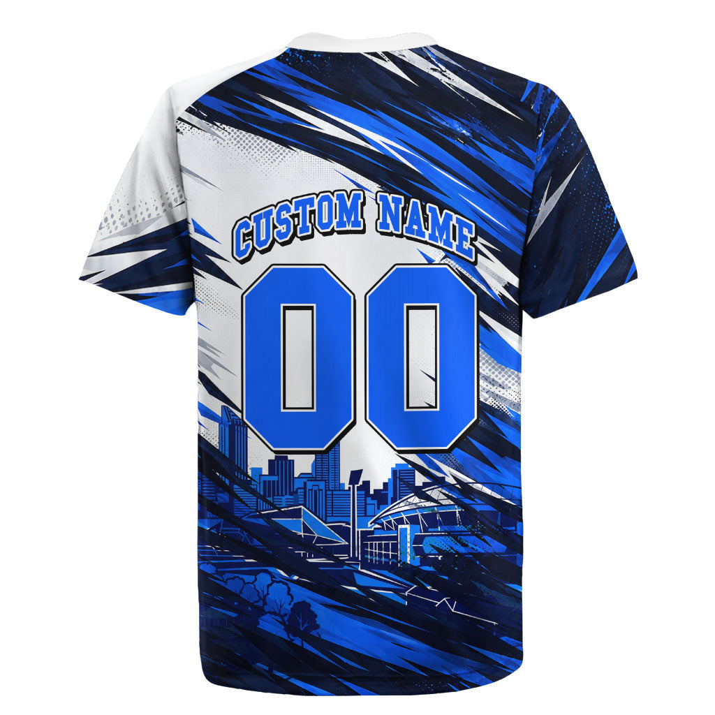 Personalised Adelaide Strikers Cricket Fan Pride Rugby Jersey Dynamic Cricket Graphic Art With Adelaide City Skyline