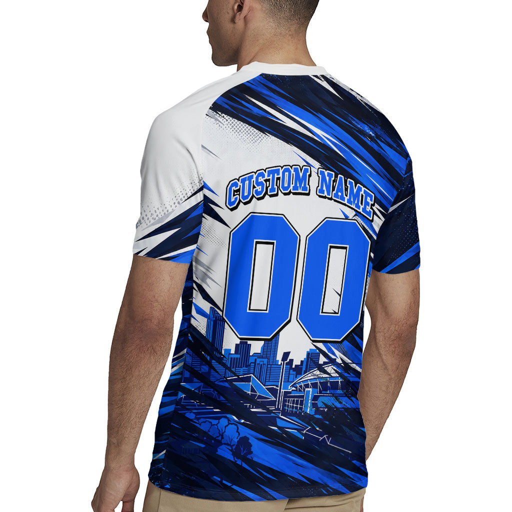 Personalised Adelaide Strikers Cricket Fan Pride Rugby Jersey Dynamic Cricket Graphic Art With Adelaide City Skyline