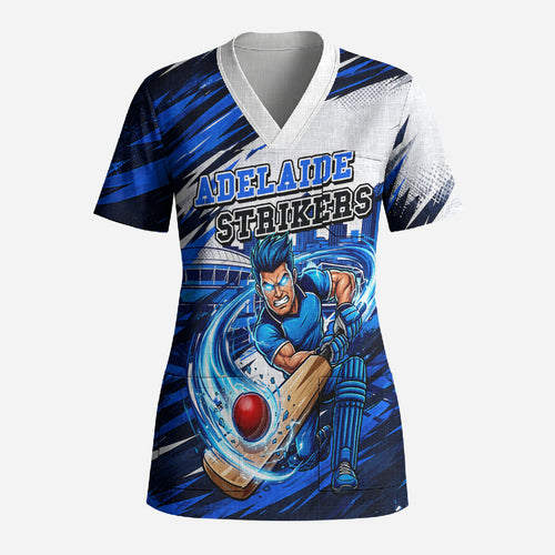 Personalised Adelaide Strikers Cricket Fan Pride Scrub Top Dynamic Cricket Graphic Art With Adelaide City Skyline