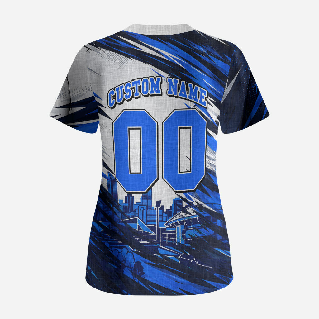 Personalised Adelaide Strikers Cricket Fan Pride Scrub Top Dynamic Cricket Graphic Art With Adelaide City Skyline