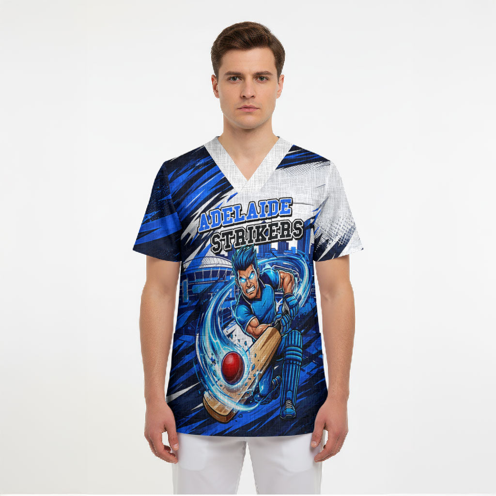 Personalised Adelaide Strikers Cricket Fan Pride Scrub Top Dynamic Cricket Graphic Art With Adelaide City Skyline