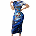 Personalised Adelaide Strikers Cricket Fan Pride Short Sleeve Bodycon Dress Dynamic Cricket Graphic Art With Adelaide City Skyline