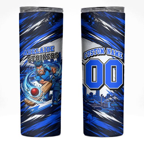 Personalised Adelaide Strikers Cricket Fan Pride Skinny Tumbler Dynamic Cricket Graphic Art With Adelaide City Skyline