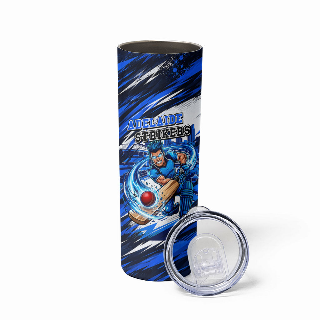 Personalised Adelaide Strikers Cricket Fan Pride Skinny Tumbler Dynamic Cricket Graphic Art With Adelaide City Skyline