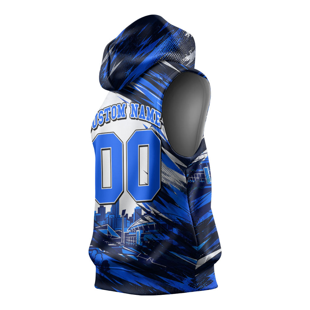 Personalised Adelaide Strikers Cricket Fan Pride Sleeveless Hoodie Dynamic Cricket Graphic Art With Adelaide City Skyline