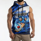 Personalised Adelaide Strikers Cricket Fan Pride Sleeveless Hoodie Dynamic Cricket Graphic Art With Adelaide City Skyline