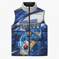 Personalised Adelaide Strikers Cricket Fan Pride Sleeveless Puffer Jacket Dynamic Cricket Graphic Art With Adelaide City Skyline