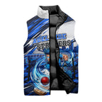 Personalised Adelaide Strikers Cricket Fan Pride Sleeveless Puffer Jacket Dynamic Cricket Graphic Art With Adelaide City Skyline