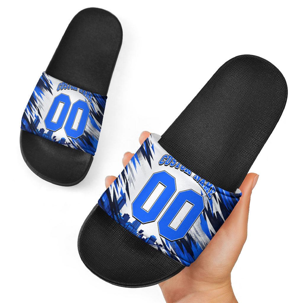 Personalised Adelaide Strikers Cricket Fan Pride Slide Sandals Dynamic Cricket Graphic Art With Adelaide City Skyline