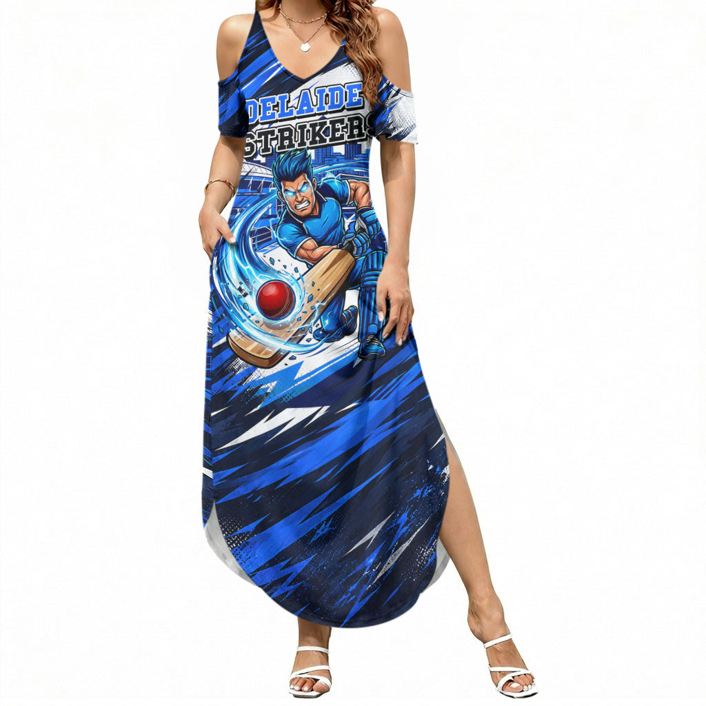 Personalised Adelaide Strikers Cricket Fan Pride Summer Maxi Dress Dynamic Cricket Graphic Art With Adelaide City Skyline