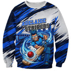 Personalised Adelaide Strikers Cricket Fan Pride Sweatshirt Dynamic Cricket Graphic Art With Adelaide City Skyline